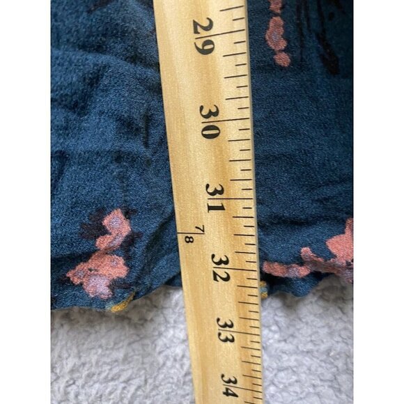 Xhilaration Teal Floral Print Babydoll Dress Small S Long Sleeve Mini Cross Back - Picture 5 of 10